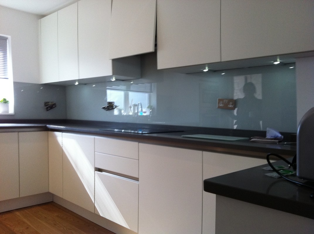 Grey glass kitchen splashback with LED lighting in Abingdon